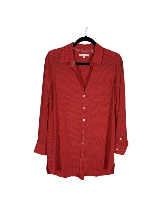 Foxcroft Tops - Foxcroft Women SZ 8 Red Black Polka Dot Long Sleeve Button Up Blouse